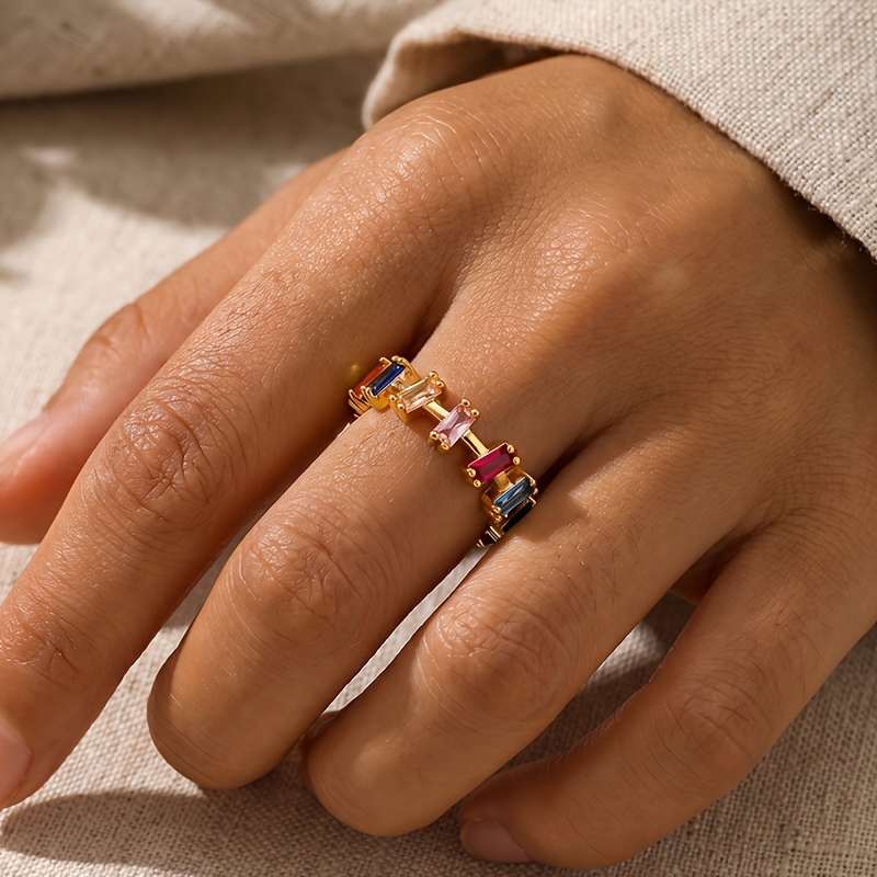 Open Ring with Inlaid Colored Synthetic Zirconia, Bohemian Style